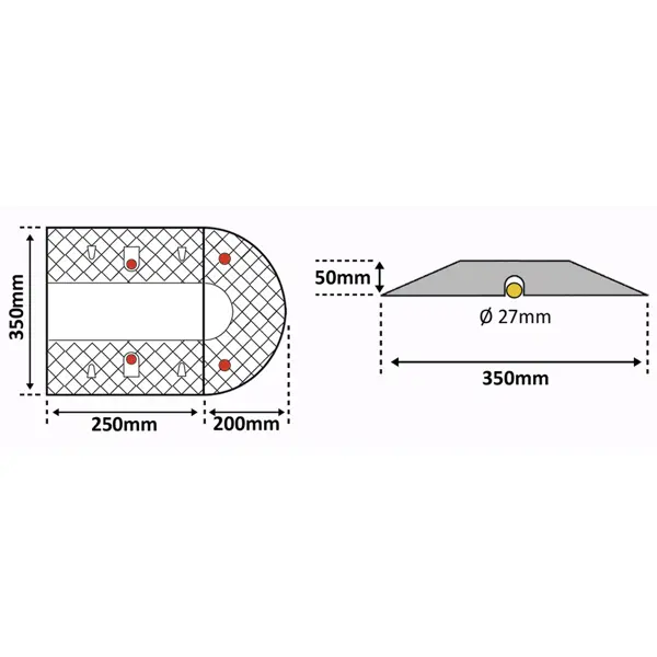 Retardér – káblový prejazd 30 km/h, 20 t, sada 2 ks – 250×400×70 mm, čierna | žltá